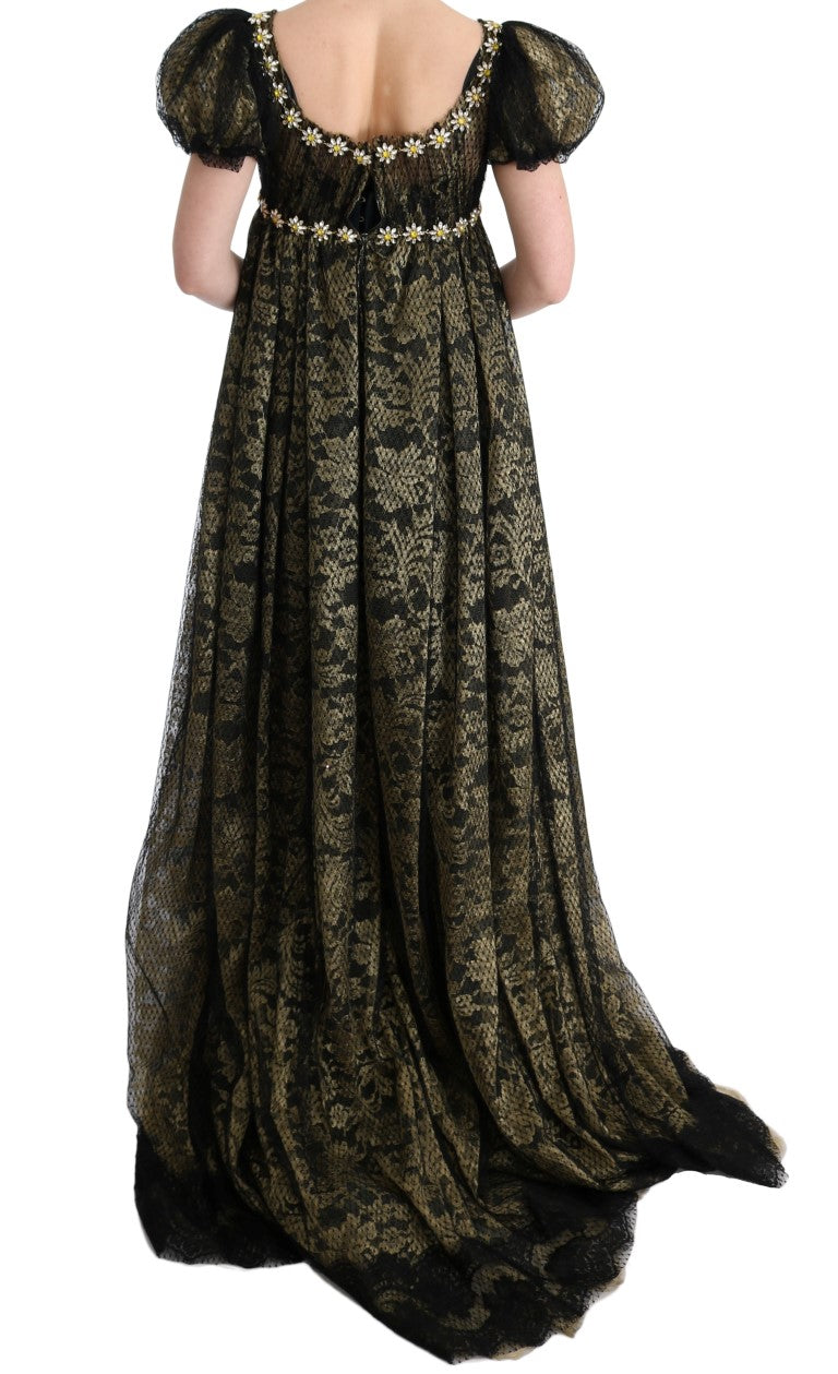 Dolce & Gabbana Black and Yellow Crystal Lace Shift Dress